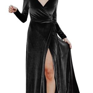 Elegant Black Velvet Wrap Dress